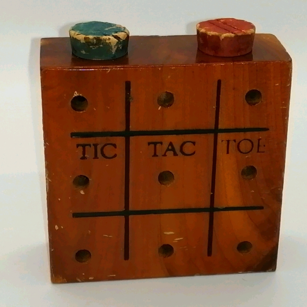 VTG. Travel Tic Tac Toe Game in Wood